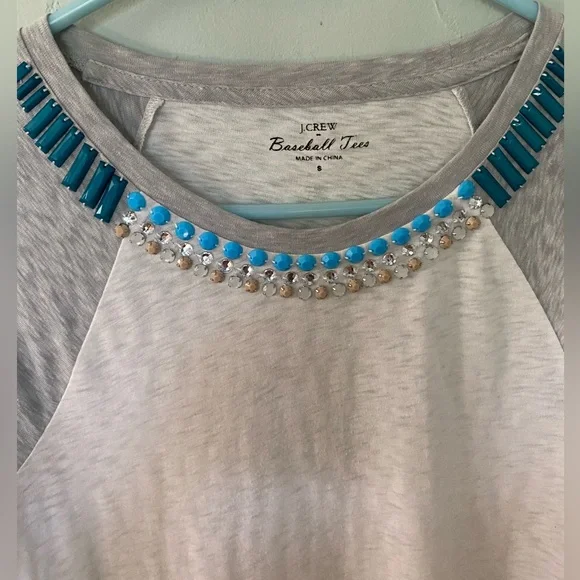 J. Crew Cream Embellished Raglan Top - Picture 4 of 5